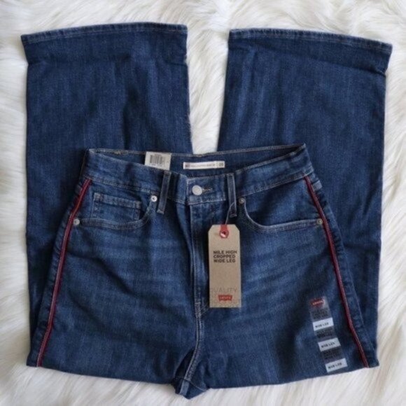 NEW Levis Mile High Rise Wide Leg Cropped Jeans Size 28 Dark Wash - Picture 5 of 9